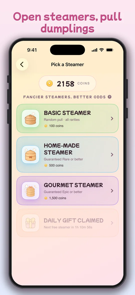 Open steamers and pull dumplings